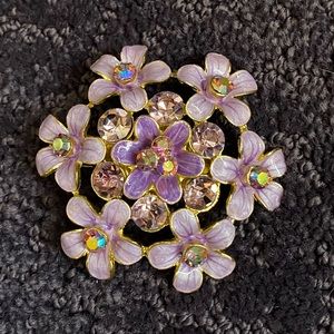 New purple floral hair brooch clip w iridescent crystals